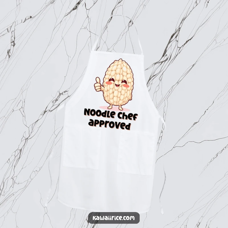 Funny Apron: A smiling rice grain gives a hearty thumbs up with a noodle arm, bringing encouraging vibes to your culinary creations.
