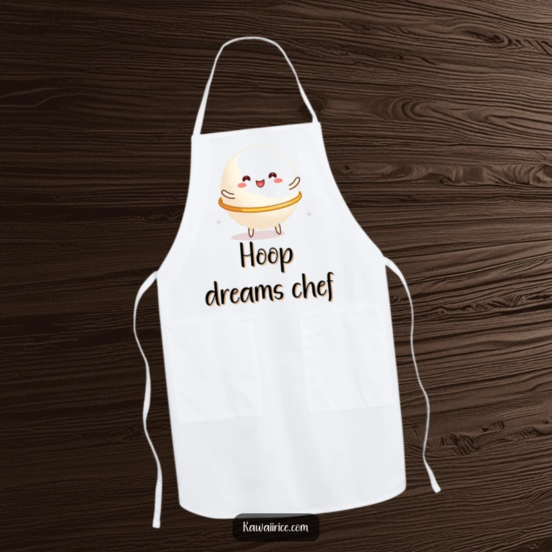 Funny Apron: A happy glob of rice expertly hula-hooping while cooking, bringing culinary delight and playful vibes to any kitchen.
