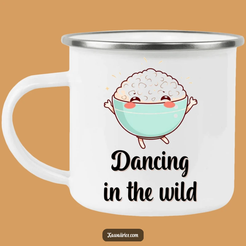 Funny Dancing Rice Bowl Camping Mug: Adventure Fuel, Outdoor Fun