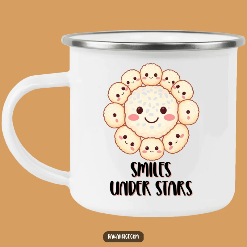 Funny Rice Ball Smiley Face Camping Mug: Happy Trails, Outdoor Smiles