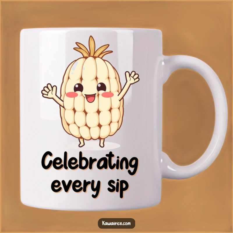 Funny Rice Grain Wave Mug - Cheerful Character Celebrating with Tiny Arms
