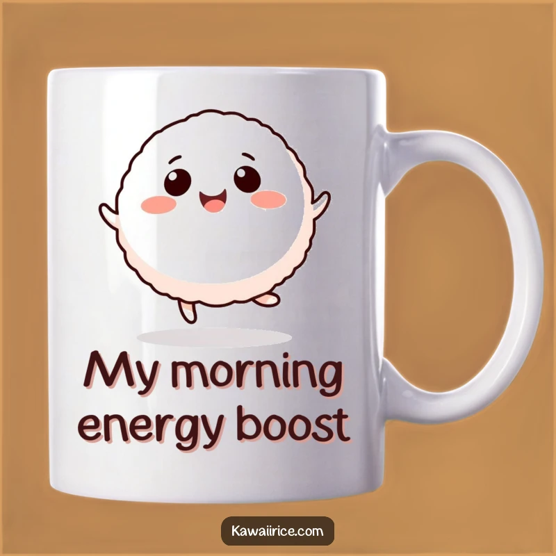 Funny Rice Ball Hop Mug - Adorable Cartoon Character Enjoying a Joyful Leap