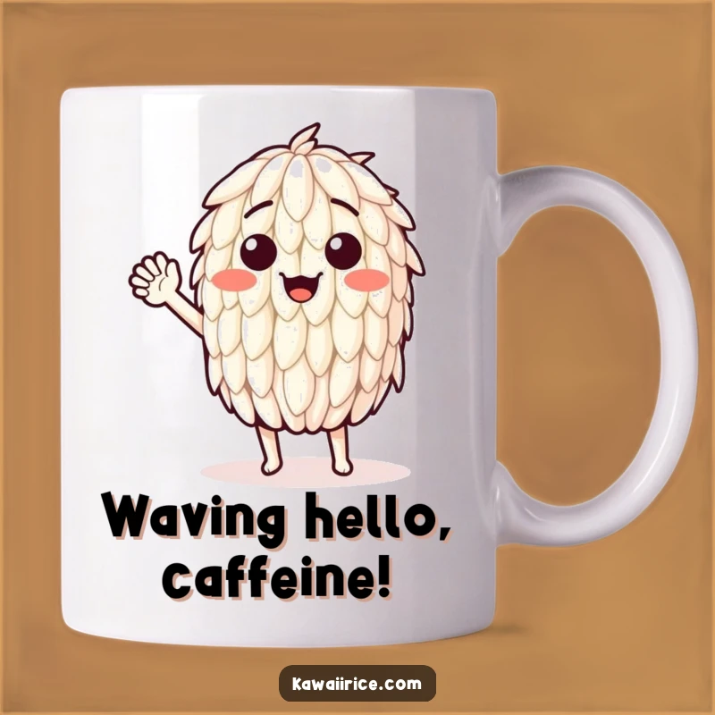 Funny Waving Rice Grain Mug: Say Hello to Joy, Perfect Cheerful Gift