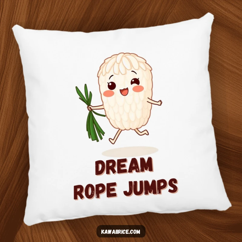 Funny Pillow: A cheerful rice grain jumps rope with seaweed, offering soft comfort with a dose of pure, energetic silliness.