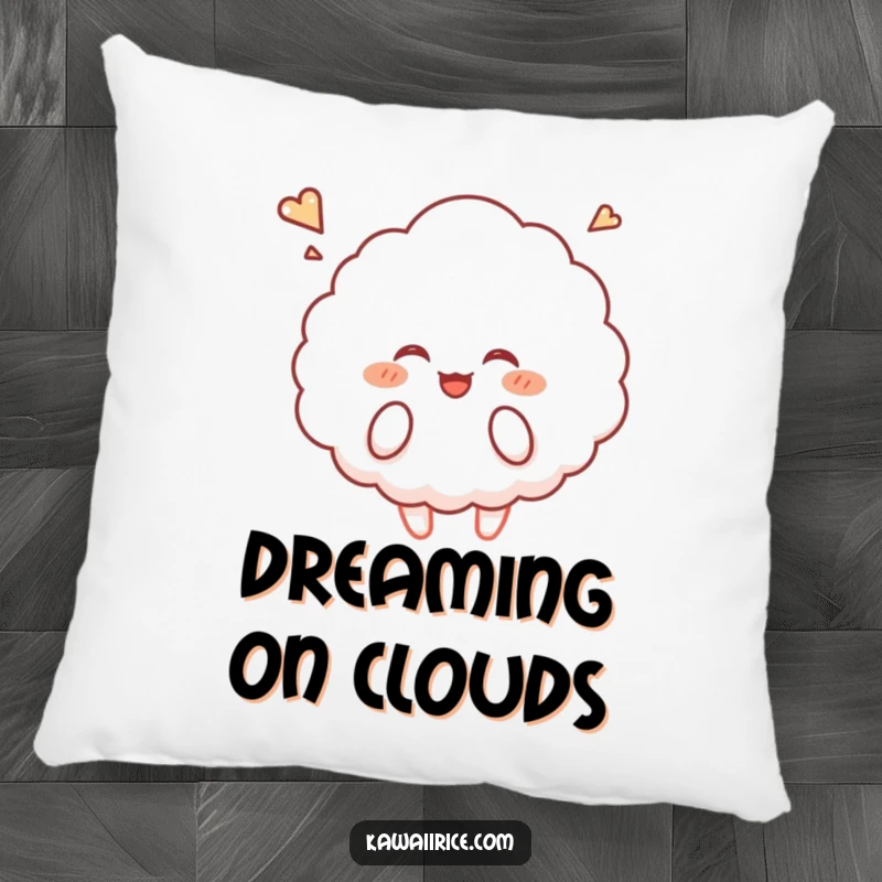 Funny rice cloud pillow featuring a fluffy character giggling and floating upwards, perfect for decoration or comfort.