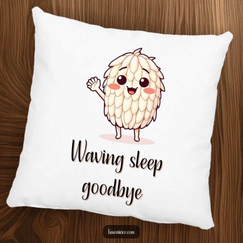 Funny pillow with a smiling rice grain character waving hello. Adds a touch of soft humor to any room.