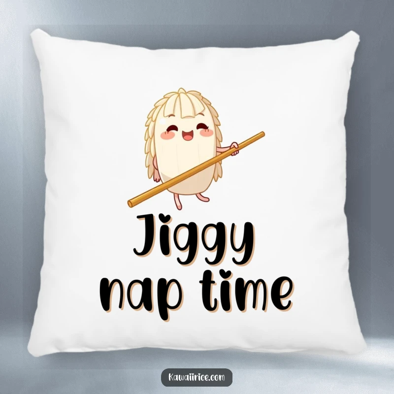 Funny Pillow: A cheerful rice character jigs enthusiastically on a giant chopstick, offering soft comfort with a dose of pure silliness.