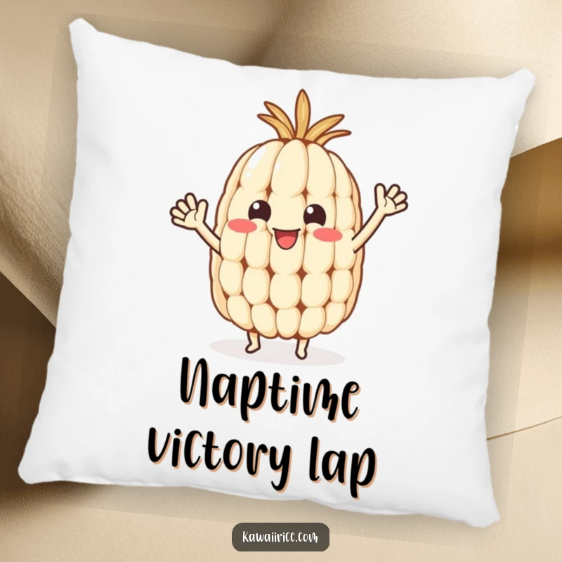 Funny rice grain pillow featuring a cute character with tiny arms waving happily, perfect for decoration or comfort.