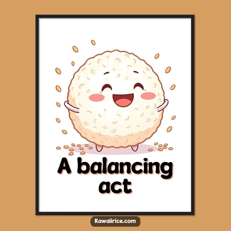 Funny Rice Ball Juggling Digital Art Print - Instant Grinning Character Download