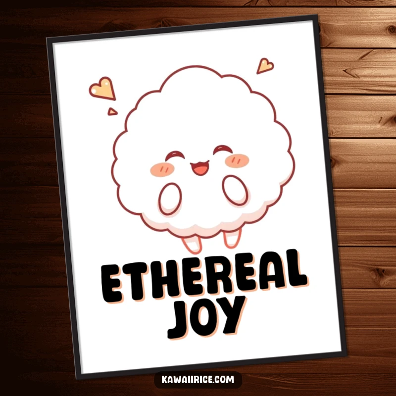 Funny rice cloud digital art print of a fluffy character giggling and floating upwards, ideal for instant wall decor.