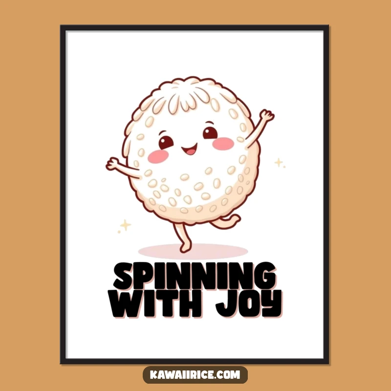 Funny Rice Cartwheel Digital Art Print - Instant Smiling Character Download