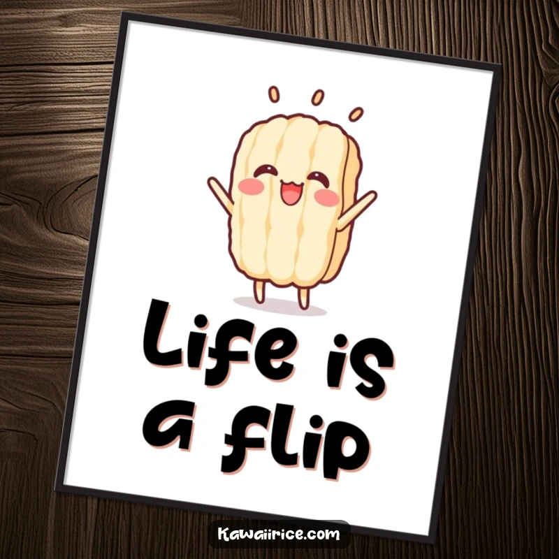 Funny digital art print of a happy rice grain performing an acrobatic flip. Instant downloadable action.