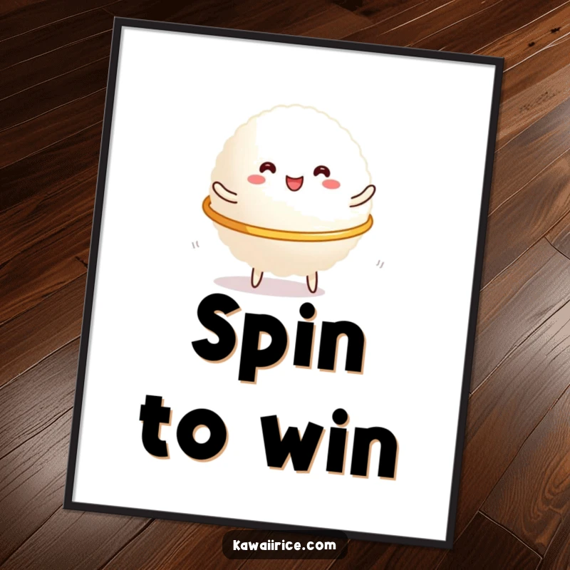 Funny Digital Art Print: A dynamic glob of rice spinning a hula hoop, capturing pure happiness and playful movement for instant digital enjoyment.