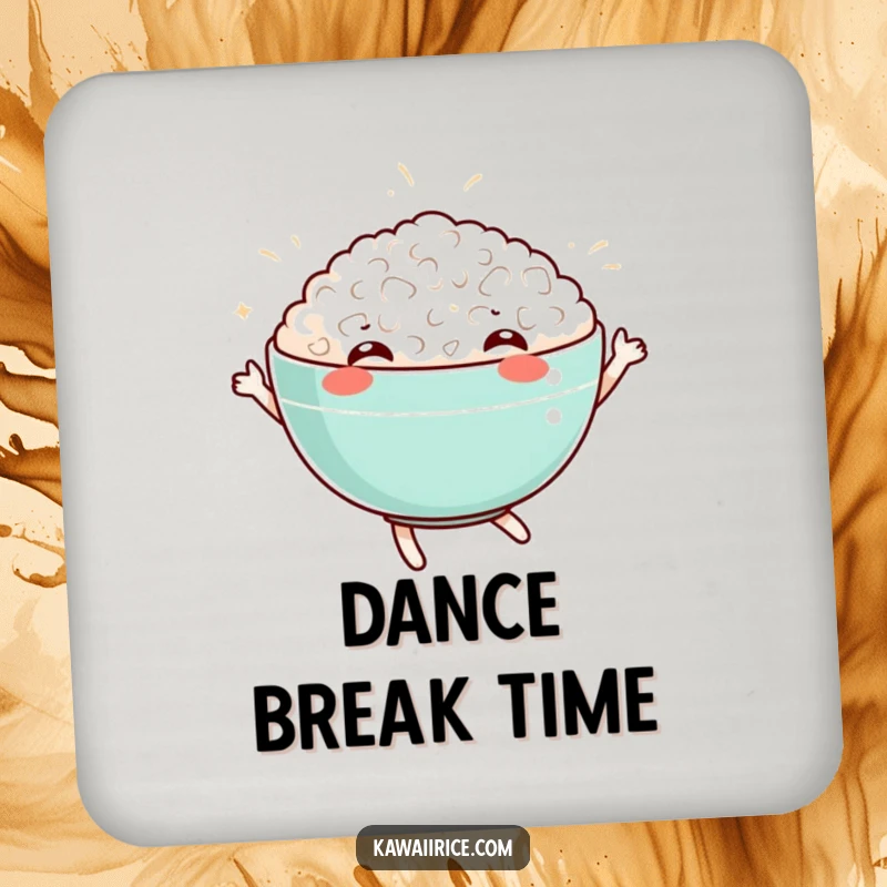 Funny drink coasters decorated with a dancing rice bowl. Protects surfaces with a dose of humor.