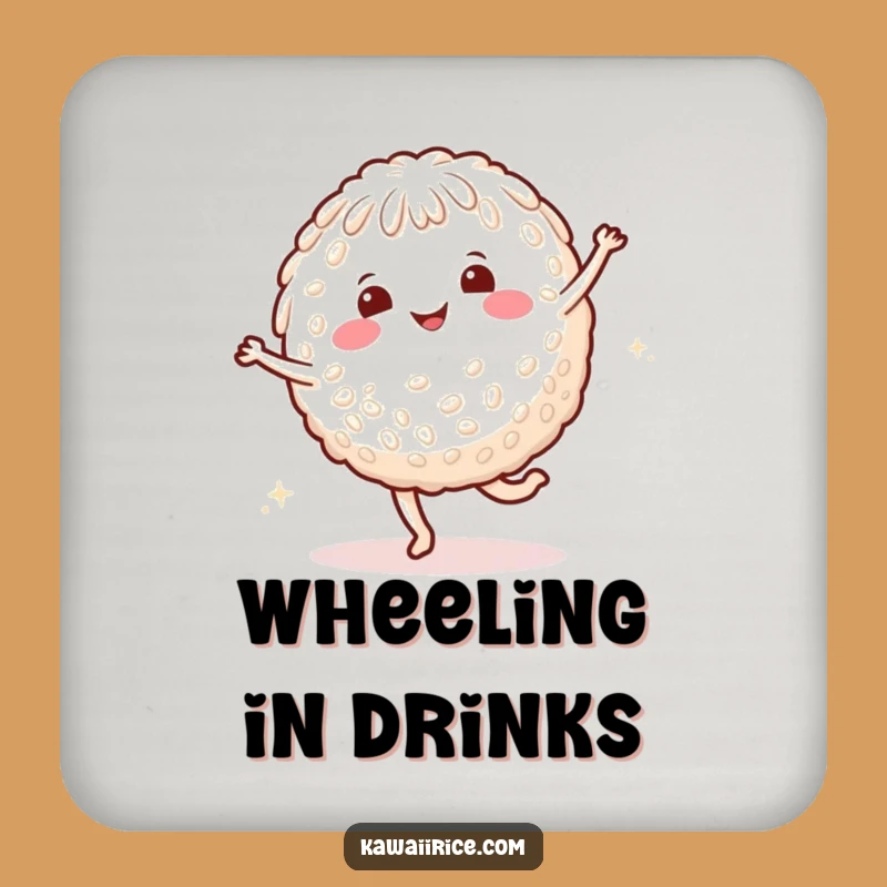 Funny Rice Cartwheel Drink Coaster - Protective Smiling Character