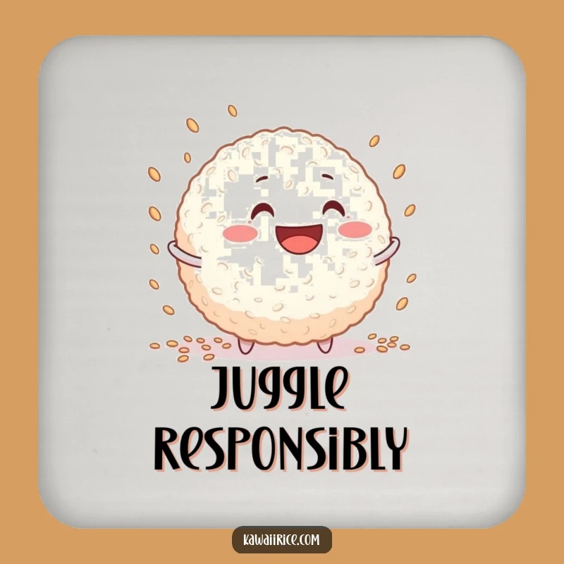 Funny Rice Ball Juggling Drink Coaster - Protective Grinning Character