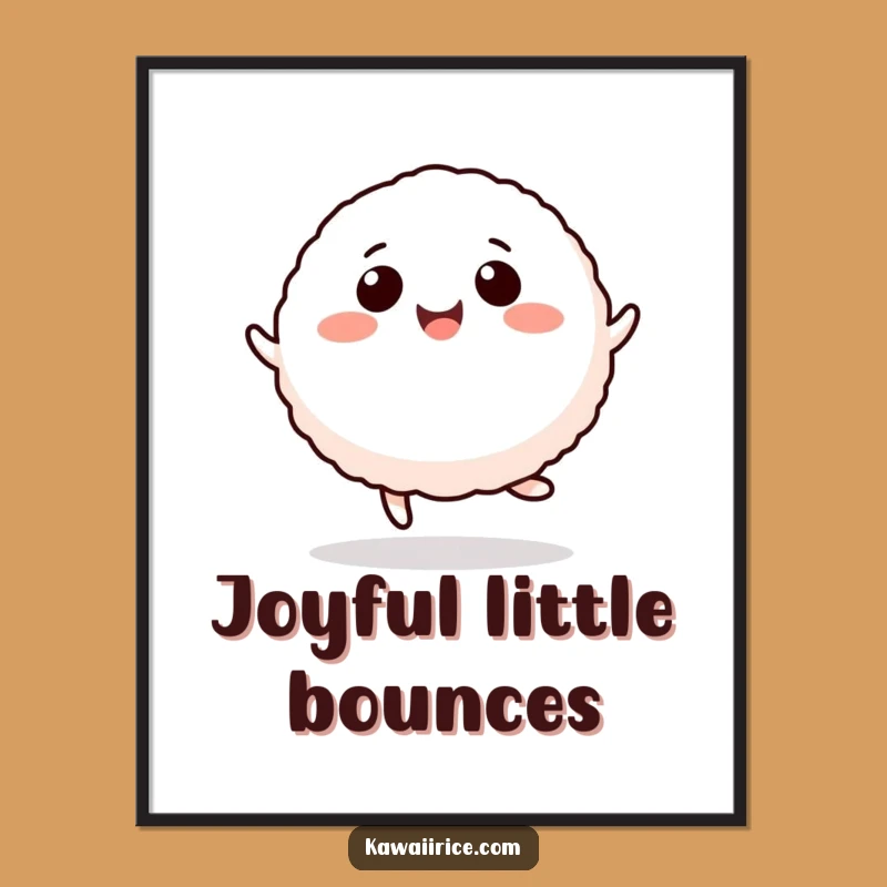 Funny Rice Ball Hop Poster - Whimsical Cartoon Character's Cheerful Leap