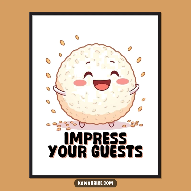 Funny Rice Ball Juggling Poster - Grinning Character's Skillful Grain Art