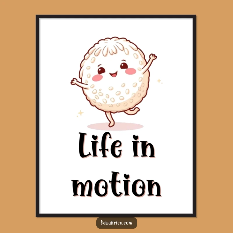 Funny Rice Cartwheel Poster - Smiling Character's Energetic Art Print