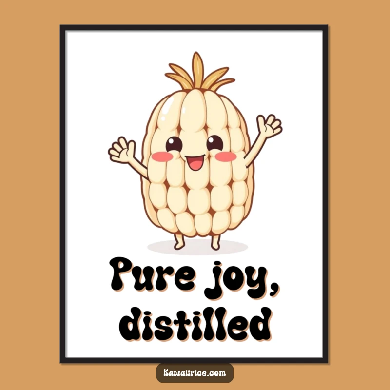 Funny Rice Grain Wave Poster - Joyful Cartoon Character's Tiny Arm Celebration