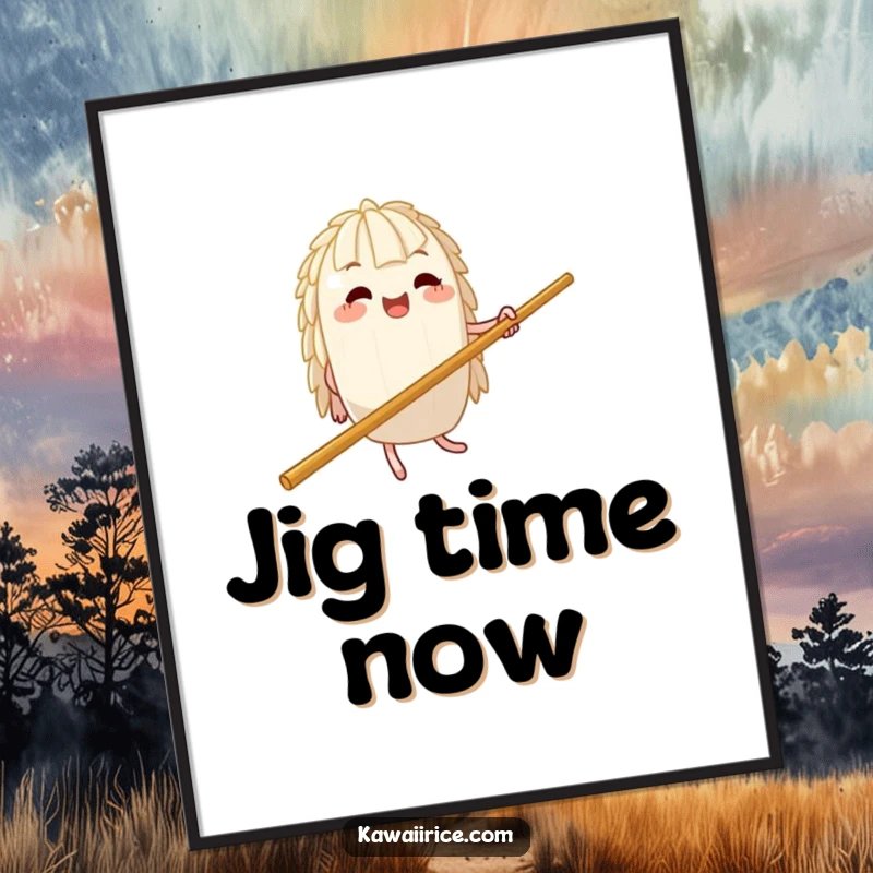 Funny Poster: A rice character performs a comical jig with great energy atop a massive chopstick, bringing dynamic humor to any room.