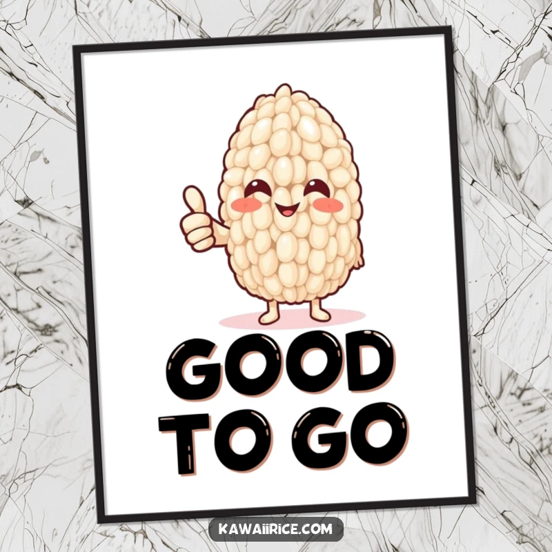 Funny Poster: A smiling rice grain extends a noodle arm to give a prominent thumbs up, bringing cheerful encouragement to any wall.