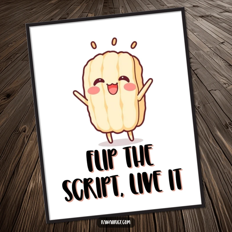 Funny Free Printable Wall Art: A cheerful rice grain character performing an energetic flip, perfect for a playful space.