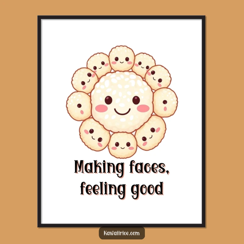 Free Printable Wall Art: Smiley Rice Balls Funny Downloadable Art for Kitchen Decor