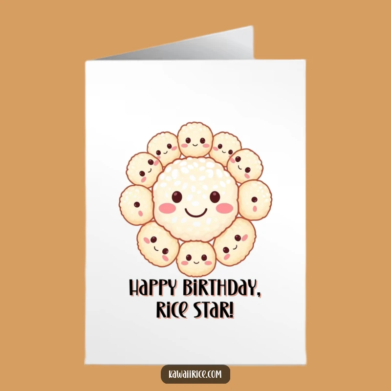 Free Printable Birthday Card: Smiley Rice Balls Funny Downloadable Gift for Joyful Celebrations