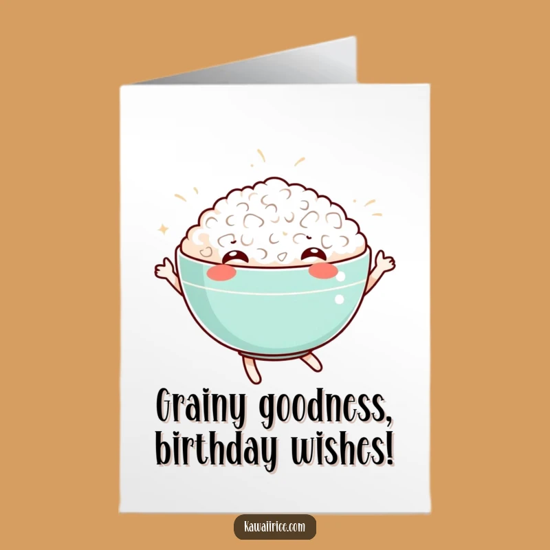 Free Printable Birthday Card: Dancing Rice Bowl Funny Downloadable Gift for Foodies
