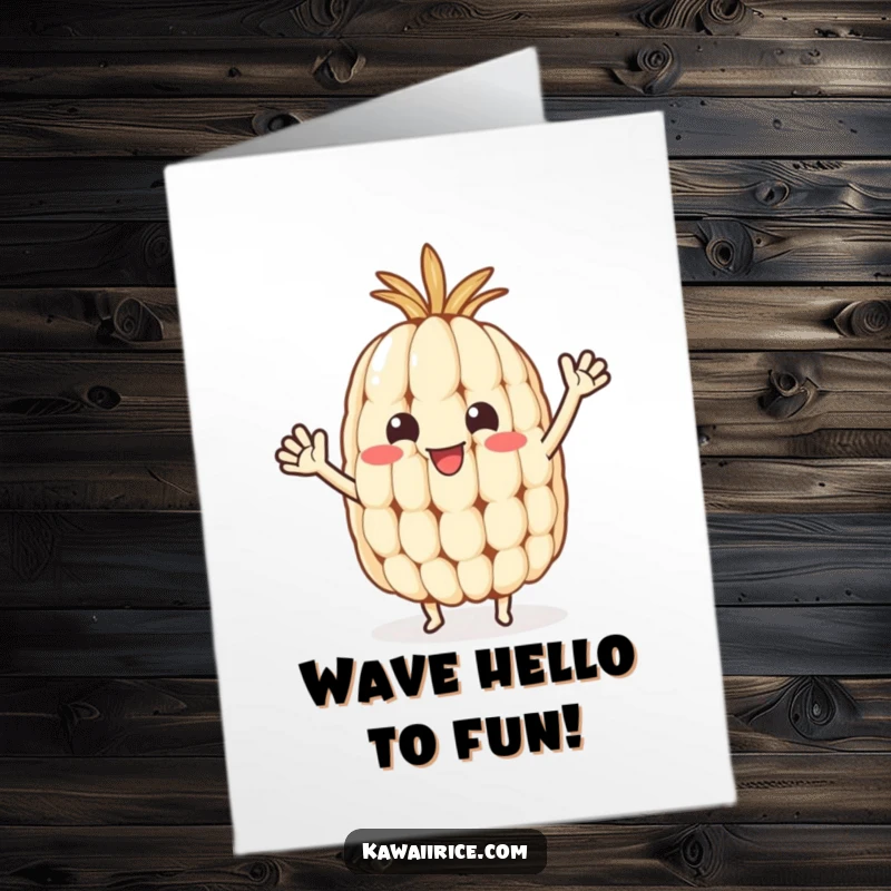 Funny Free Printable Birthday Card: A happy rice grain character with tiny arms waving enthusiastically for a birthday.