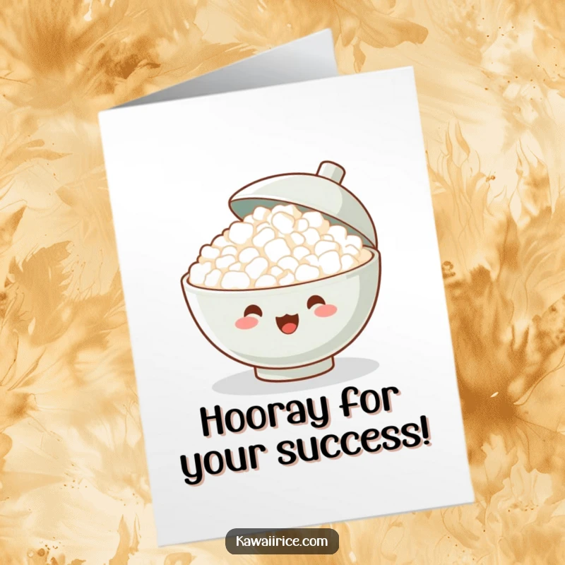 Funny Free Printable Congratulations Card featuring a happy bowl of rice cheering with its lid lifted, ready to celebrate success.