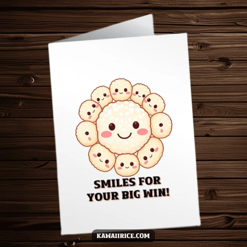 Funny Free Printable Congrats Card: Tiny rice balls united to create a big, beaming smiley face for celebration.
