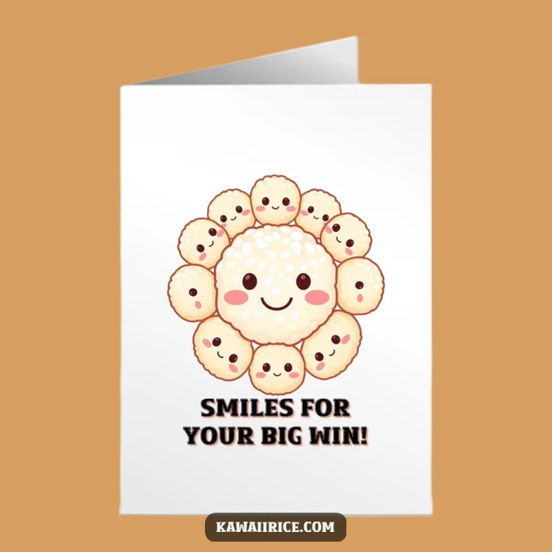 Free Printable Congrats Card: Smiley Rice Balls Humorous Downloadable Gift for Big Wins