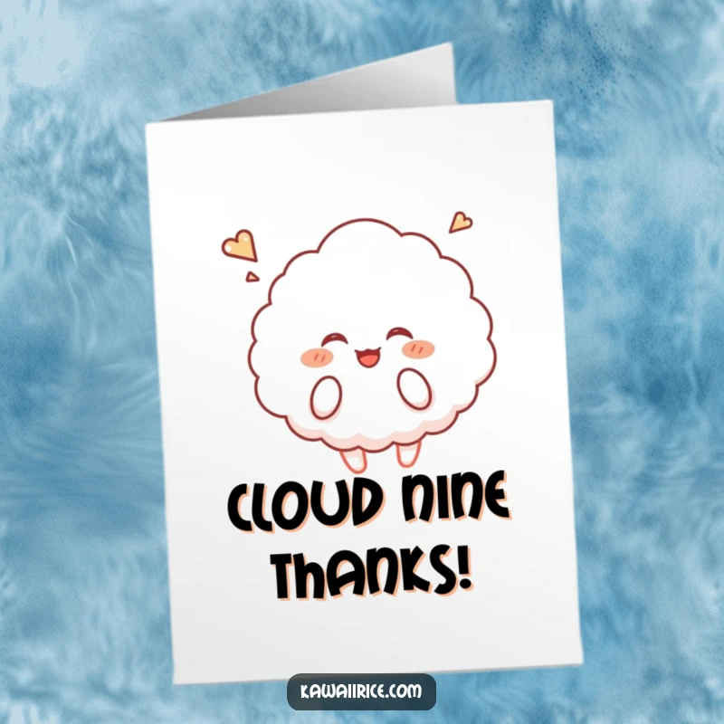Funny Free Printable Thank You Card: A fluffy rice cloud character giggling as it floats serenely upwards.