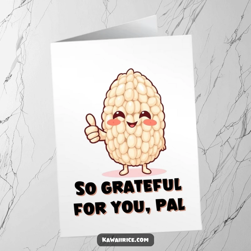 Funny Free Printable Thank You Card where a happy rice grain offers a thumbs up with a tiny noodle arm. So appreciative!