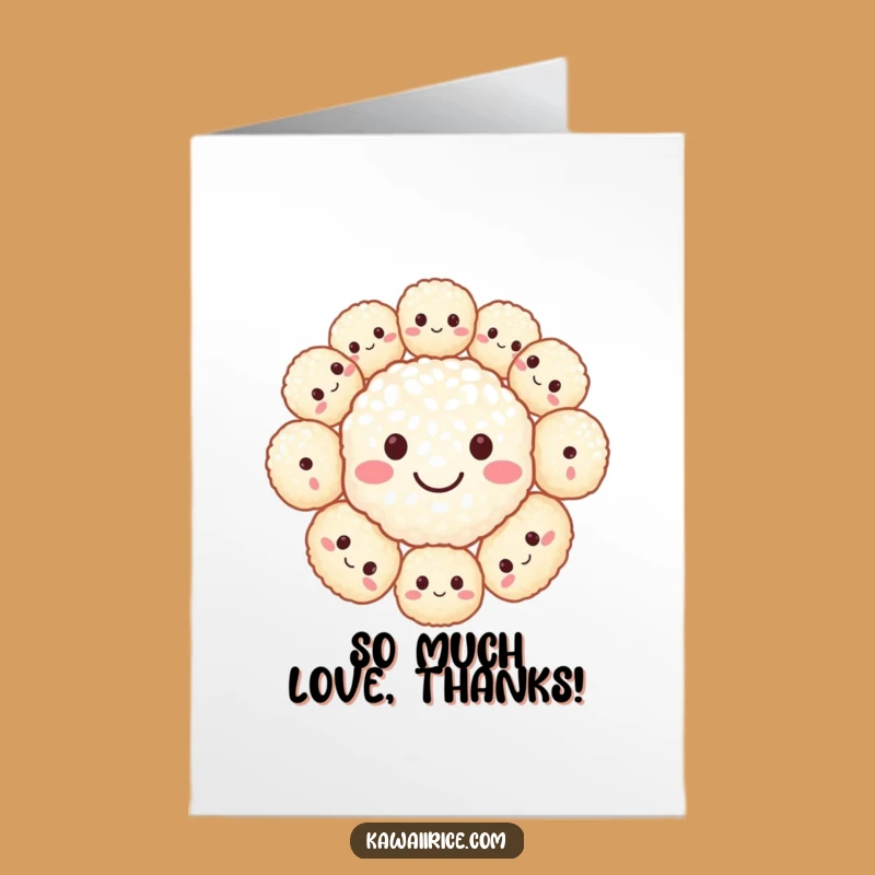 Free Printable Thank You Card: Smiley Rice Balls Funny Downloadable Gift for Gratitude