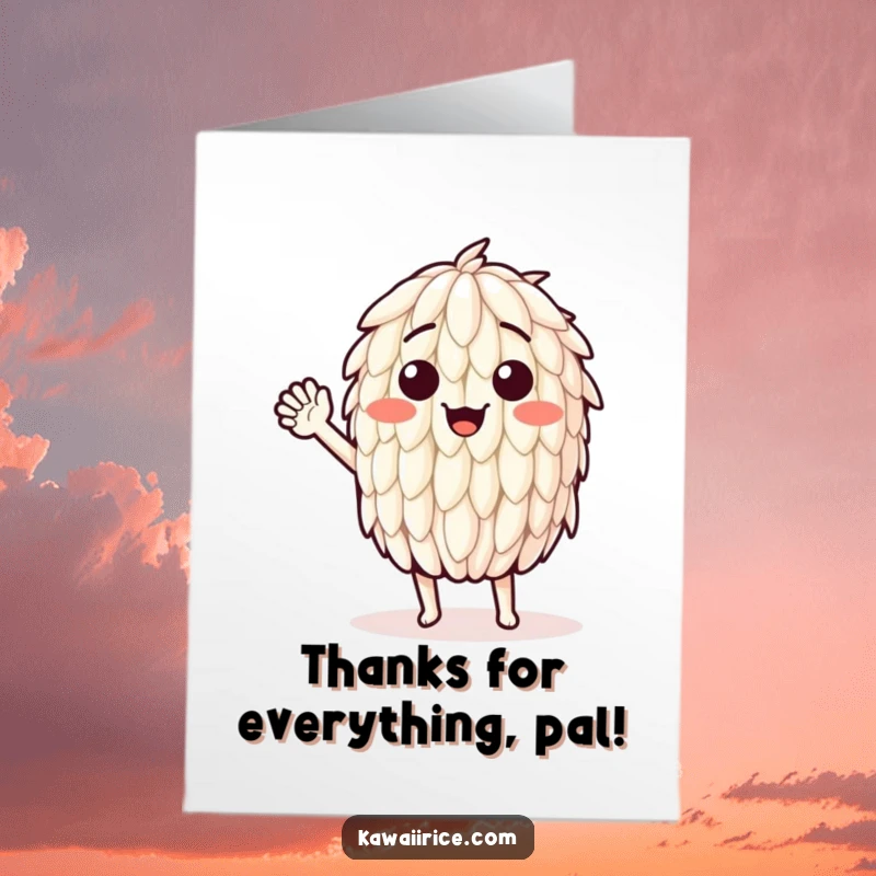 Funny Free Printable Thank You Card: A smiling rice grain giving a big, enthusiastic wave of thanks.