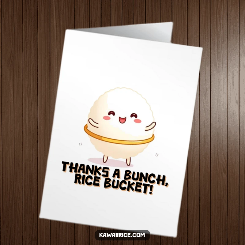 Funny Free Printable Thank You Card with a smiling rice glob hooping with joy, a unique way to express thanks.