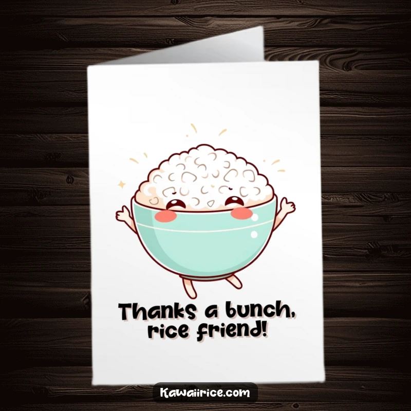 Funny Free Printable Thank You Card: A happy bowl of rice gleefully dancing to show appreciation.