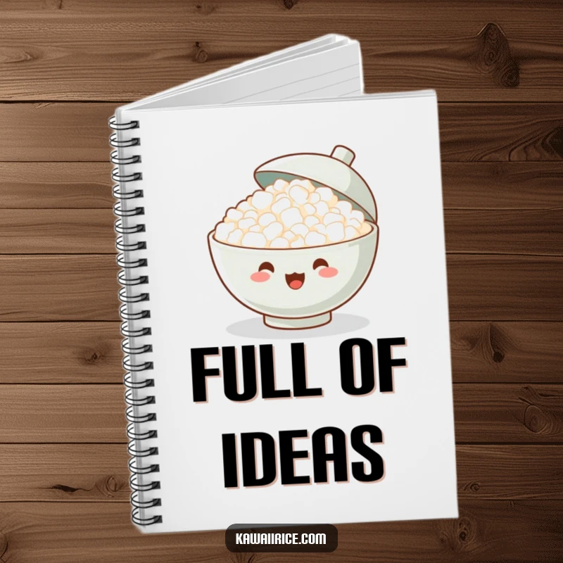 Funny Notebook: A happy bowl of rice cheers with its lid open, ready to capture your thoughts with excitement and a playful spirit.