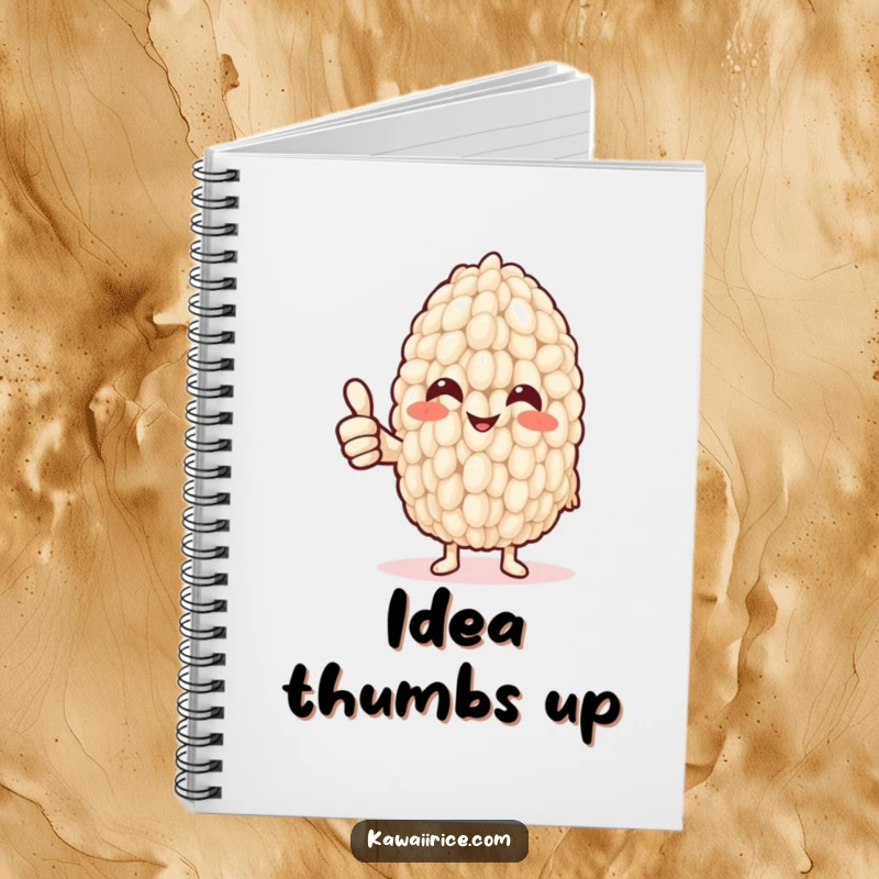 Funny Notebook: A happy rice grain extends a noodle arm to give a thumbs up, making note-taking a positive and humorous experience.