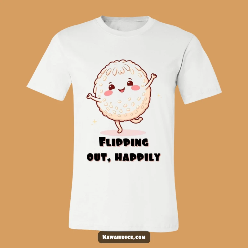 Funny Rice Cartwheel T-Shirt - Smiling Character's Energetic Flip Tee