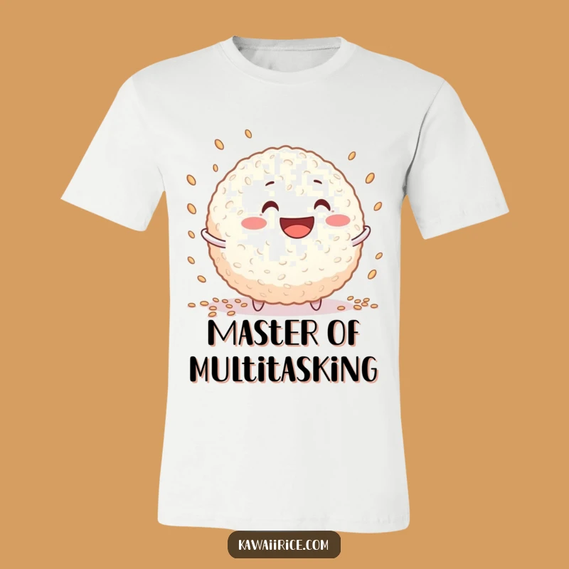 Funny Rice Ball Juggling T-Shirt - Grinning Character's Playful Grain Toss