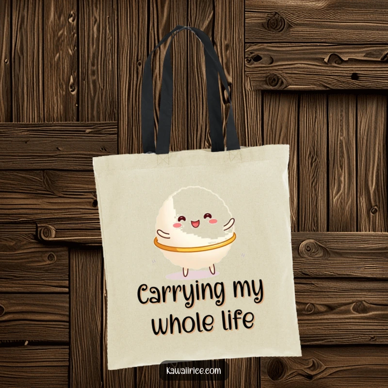 Funny Tote Bag: A grinning glob of rice skillfully hula-hooping, designed for carrying goodies with a side of pure, unadulterated joy.